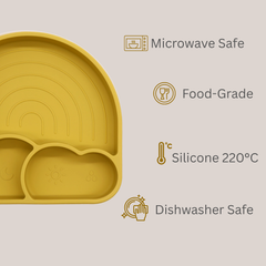 Theoni Silicone Anti Skid Baby Feeding Set with Plate, Spoon & Fork | Baby-Led Weaning | BPA-Free | Microwave & Dishwasher Safe | Mess-Free Toddler Mealtime Essential – Mango