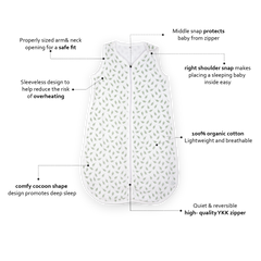 Theoni 100% Cotton Muslin Baby Sleeping Bag - Hedge Green Leaf