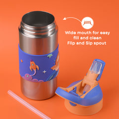 THEONI Siphappy Kids Stainless Steel School Water Bottle with Straw (400ml) | BPA-Free, Leak-Proof, Lightweight Water Bottle for Kids | Easy-Sip Design - Milo Blue