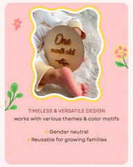 Baby Monthly Photo Props: Classic Wooden Monthly Milestone Card Discs From Newborn To 1 Year, Wooden Baby Photoshoot Props For Baby Girl Or Baby Boy Newborn Gifts 13 Pc