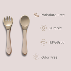 Theoni Rainbow Buddies Silicone Cutlery Set – Baby-Safe Spoon & Fork for Self-Feeding (BEIGE)