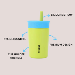 Theoni Monkey Mealtime Adventure Bundle – Blue Suction Plate, Green Insulated Tumbler & Cutlery Set