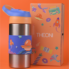 THEONI Siphappy Kids Stainless Steel School Water Bottle with Straw (400ml) | BPA-Free, Leak-Proof, Lightweight Water Bottle for Kids | Easy-Sip Design - Milo Blue