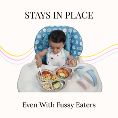 Theoni Stainless Steel Car Shape Suction Plate with Toddler Cutlery Set | 4 Compartment Kids Plate | BPA-Free & Dishwasher Safe (Blue Suction)