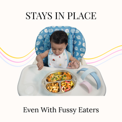 Theoni Stainless Steel Suction Plate for Toddlers | 3 Compartment Monkey Baby Feeding Plate | BPA-Free & Dishwasher Safe - Personalization Available (Yellow)