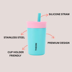 Theoni Star Kids Stainless Steel Insulated Tumbler with Cleaning Brush | 355ml | Leak-Proof, BPA-Free, Travel Friendly – Turquoise