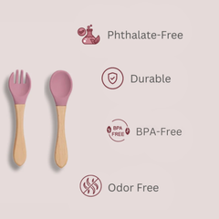 Theoni Rainbow Buddies Silicone Cutlery Set – Baby-Safe Spoon & Fork for Self-Feeding (PINK)
