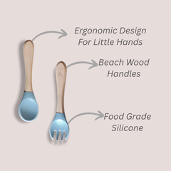 Theoni Silicone Anti Skid Baby Feeding Set with Plate, Spoon & Fork | Baby-Led Weaning | BPA-Free | Microwave & Dishwasher Safe | Mess-Free Toddler Mealtime Essential – Dusty Blue