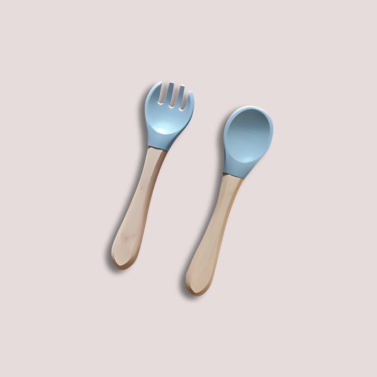 Theoni Rainbow Buddies Silicone Cutlery Set – Baby-Safe Spoon & Fork for Self-Feeding (BLUE)