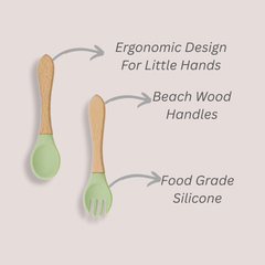 Theoni Silicone Anti Skid Baby Feeding Set with Plate, Spoon & Fork | Baby-Led Weaning | BPA-Free | Microwave & Dishwasher Safe | Mess-Free Toddler Mealtime Essential – Olive