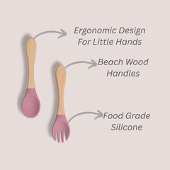 Theoni Silicone Anti Skid Baby Feeding Set with Plate, Spoon & Fork | Baby-Led Weaning | BPA-Free | Microwave & Dishwasher Safe | Mess-Free Toddler Mealtime Essential – Dark Pink