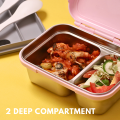 Duo Steel Kids Lunch Box & On-the-Go Cutlery Set – Colorful Microwave-Safe Pixi Lunch Box + BPA-Free Pink Travel Spoon & Fork