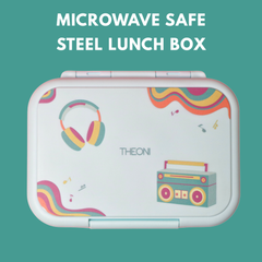 Duo Steel Kids Lunch Box & On-the-Go Cutlery Set – Colorful Microwave-Safe Stereo Lunch Box + BPA-Free Green Travel Spoon & Fork