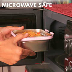 Duo Steel Kids Lunch Box & On-the-Go Cutlery Set – Colorful Microwave-Safe Pixi Lunch Box + BPA-Free Pink Travel Spoon & Fork