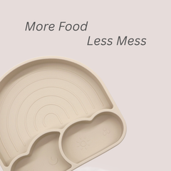 Theoni Silicone Anti Skid Baby Feeding Set with Plate, Lid, Spoon & Fork | Baby-Led Weaning | BPA-Free | Microwave & Dishwasher Safe | Mess-Free Toddler Mealtime Essential – Beige