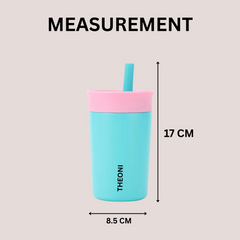 Theoni Kids Stainless Steel Insulated Tumbler with Silicon Straw & Cleaning Brush | 355ml | Leak-Proof, BPA-Free, Travel Friendly – Turquoise and Yellow