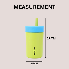Theoni Kids Stainless Star Insulated Tumbler with Silicon Straw & Cleaning Brush | 355ml | Leak-Proof, BPA-Free, Travel Friendly – Green and Navy Blue