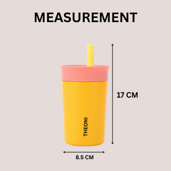 Theoni Kids Stainless Steel Insulated Tumbler with Silicon Straw & Cleaning Brush | 355ml | Leak-Proof, BPA-Free, Travel Friendly – Turquoise and Yellow