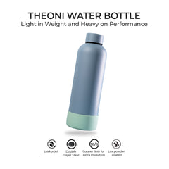 Theoni stainless Steel Double Walled Insulated Water Bottle| 24 Hours Hot & Cold |Leak Proof| Easy to Carry School And Travel Bottle - Weekday Blues (500ml)