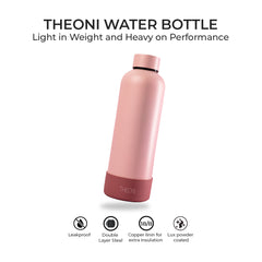 Theoni stainless Steel Double Walled Insulated Water Bottle| 24 Hours Hot & Cold |Leak Proof| Easy to Carry School And Travel Bottle - Pretty Peach (500ml)