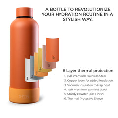 Theoni stainless Steel Double Walled Insulated Water Bottle| 24 Hours Hot & Cold |Leak Proof| Easy to Carry School And Travel Bottle - Zesty Orange (500ml)