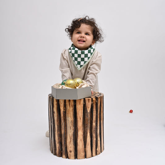 Theoni Racing Checks - Sage Green 100% Cotton Muslin Bib for Baby - Stylish, Super Absorbent, Gentle Teething Bib for Infants & Toddlers, Unisex Bandana Drool Bib for Boys & Girls