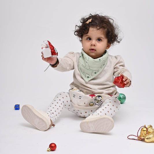 Theoni Forest Friends - Sage Green 100% Cotton Muslin Bib for Baby - Stylish, Super Absorbent, Gentle Teething Bib for Infants & Toddlers, Unisex Bandana Drool Bib for Boys & Girls