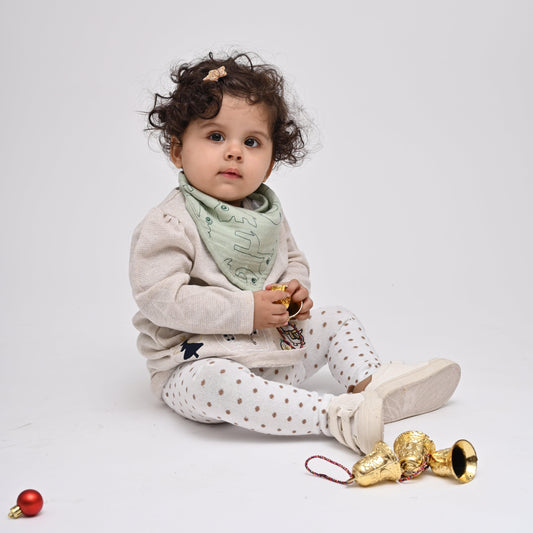 Theoni Forest Friends - Sage Green 100% Cotton Muslin Bib for Baby - Stylish, Super Absorbent, Gentle Teething Bib for Infants & Toddlers, Unisex Bandana Drool Bib for Boys & Girls