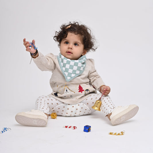 Theoni Racing Checks - Dusty Blue 100% Cotton Muslin Bib for Baby - Stylish, Super Absorbent, Gentle Teething Bib for Infants & Toddlers, Unisex Bandana Drool Bib for Boys & Girls