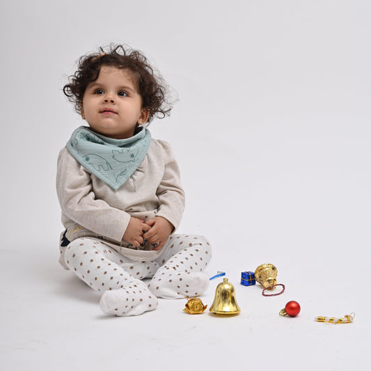 Theoni Forest Friends - Dusty Blue 100% Cotton Muslin Bib for Baby - Stylish, Super Absorbent, Gentle Teething Bib for Infants & Toddlers, Unisex Bandana Drool Bib for Boys & Girls