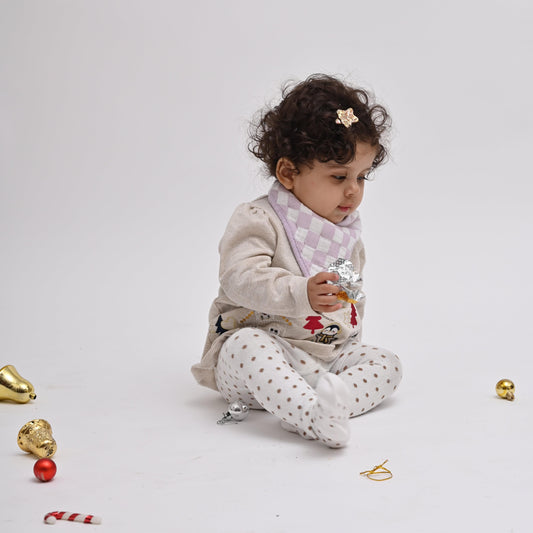 Theoni Racing Checks - Lilac 100% Cotton Muslin Bib for Baby - Stylish, Super Absorbent, Gentle Teething Bib for Infants & Toddlers, Unisex Bandana Drool Bib for Boys & Girls