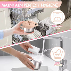 Theoni Stainless Steel Snack Cups with Removable Silicone Food Catcher & Travel Lid – Spill-Proof, Toddler-Friendly, Dishwasher Safe- Dusty Blue