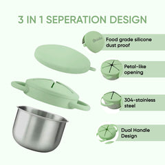 Theoni Stainless Steel Snack Cups with Removable Silicone Food Catcher & Travel Lid – Spill-Proof, Toddler-Friendly, Dishwasher Safe- Green