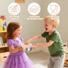 Theoni Stainless Steel Snack Cups with Removable Silicone Food Catcher & Travel Lid – Spill-Proof, Toddler-Friendly, Dishwasher Safe- Pink & Purple