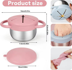Theoni Stainless Steel Snack Cups with Removable Silicone Food Catcher & Travel Lid – Spill-Proof, Toddler-Friendly, Dishwasher Safe- Beige & Pink