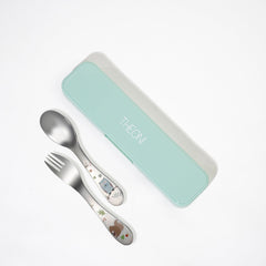 Theoni Pink Monkey Mealtime Essentials Bundle – Suction Plate, Insulated Tumbler & Cutlery Set