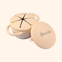 Theoni Stainless Steel Snack Cups with Removable Silicone Food Catcher & Travel Lid – Spill-Proof, Toddler-Friendly, Dishwasher Safe- Beige