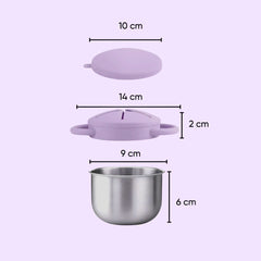 Theoni Stainless Steel Snack Cups with Removable Silicone Food Catcher & Travel Lid – Spill-Proof, Toddler-Friendly, Dishwasher Safe- Purple
