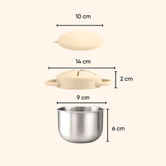 Theoni Stainless Steel Snack Cups with Removable Silicone Food Catcher & Travel Lid – Spill-Proof, Toddler-Friendly, Dishwasher Safe- Beige