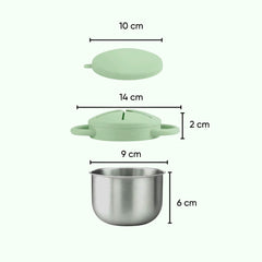 Theoni Stainless Steel Snack Cups with Removable Silicone Food Catcher & Travel Lid – Spill-Proof, Toddler-Friendly, Dishwasher Safe- Green