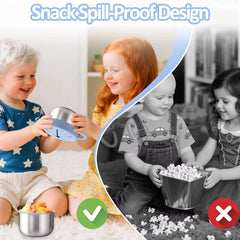 Theoni Stainless Steel Snack Cups with Removable Silicone Food Catcher & Travel Lid – Spill-Proof, Toddler-Friendly, Dishwasher Safe- Blue & Green