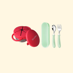 THEONI Snack Cup & Spoon-Fork Combo - Red