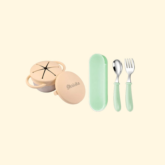 THEONI Snack Cup & Spoon-Fork Combo - Beige