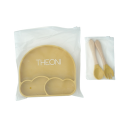 Theoni Silicone Anti Skid Baby Feeding Set with Plate, Spoon & Fork | Baby-Led Weaning | BPA-Free | Microwave & Dishwasher Safe | Mess-Free Toddler Mealtime Essential – Mango