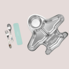 Theoni Tiny Tummies Meal Set - Aeroplane Plate & Cutlery Set