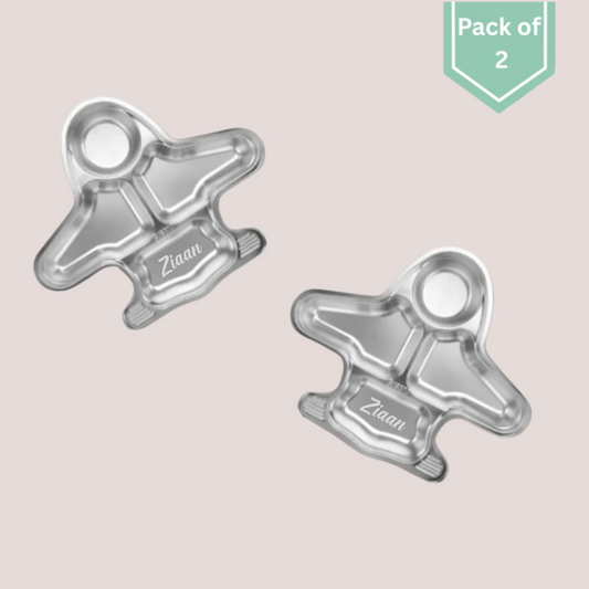 THEONI Stainless Steel Section Aeroplane Shape Kids Plate / Portion Plate / Dinner Dish – Aeroplane Shape (Set of 2). Personalize With Name