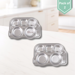Theoni Stainless Steel Section Bus Shape Kids Plate / Portion Plate / Dinner Dish  - Bus Shape (Set of 2). Personalize With Name