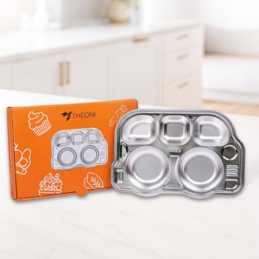 Theoni Stainless Steel Bus Shape Kids Plate / Non Suction Plate / Dinner Dish -Personalization Available