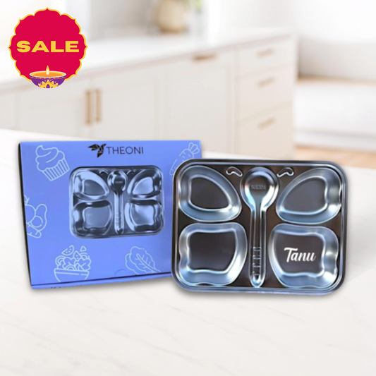 Theoni Stainless Steel Butterfly Shape Kids Plate / Non Suction Plate / Dinner Dish -Personalization Available