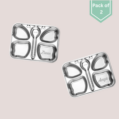 THEONI Stainless Steel Section Butterfly Shape Kids Plate / Portion Plate / Dinner Dish – Butterfly Shape (Set of 2). Personalize With Name